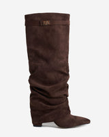 The Sienna Slouch Suede Knee-High Boots - Dark Brown