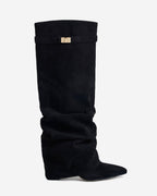 The Sienna Slouch Suede Knee-High Boots - Black — view 1