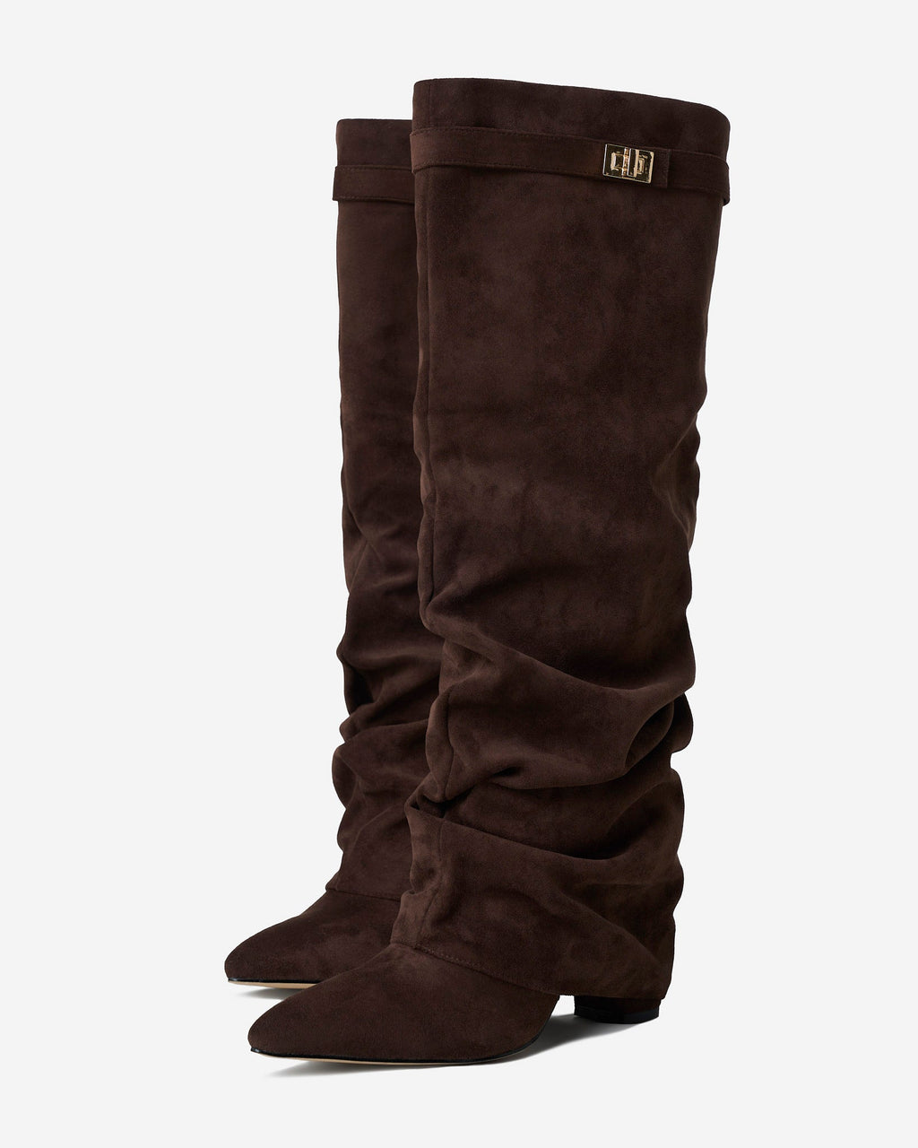 The Sienna Slouch Suede Knee-High Boots - Dark Brown — view 3