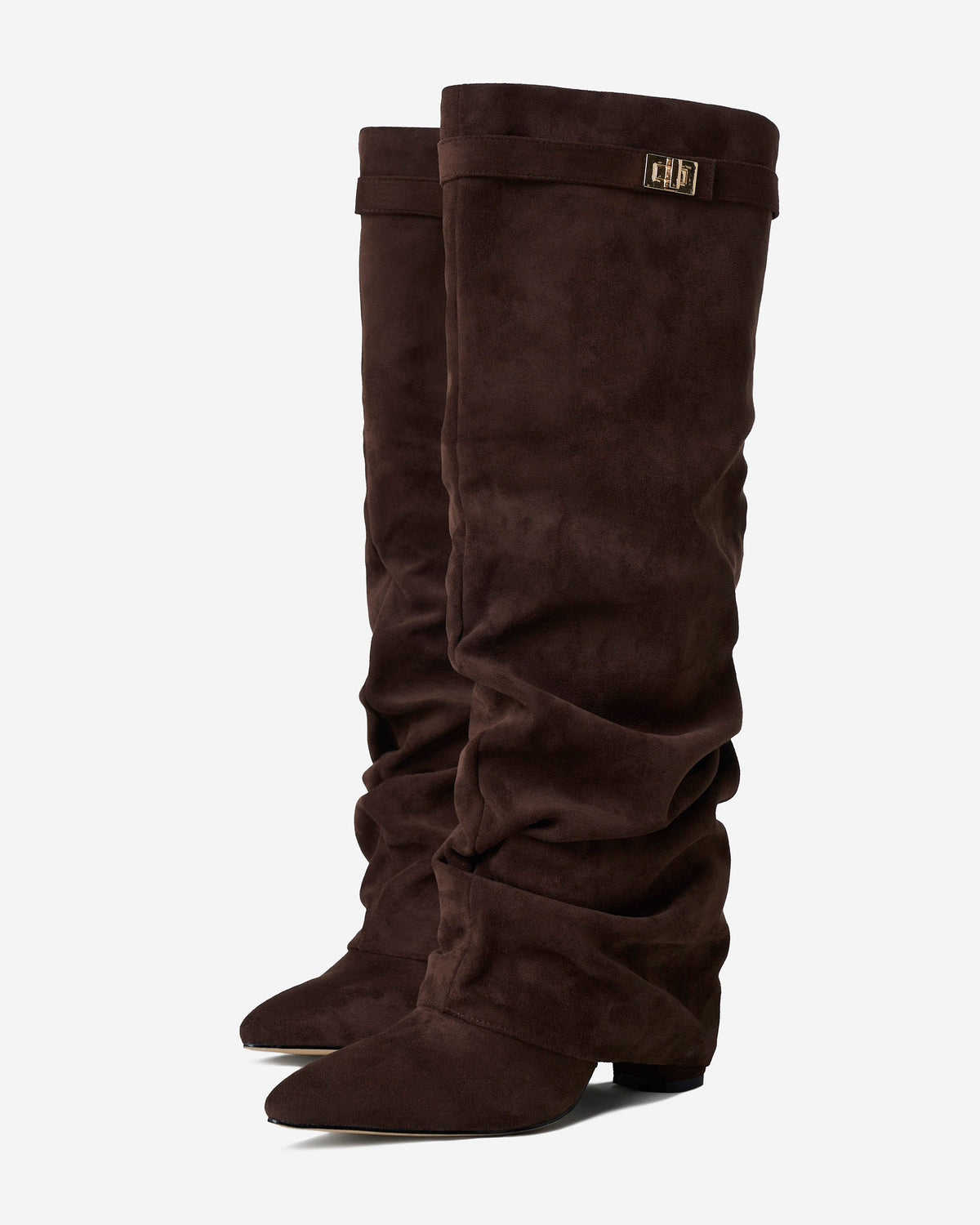 The Sienna Slouch Suede Knee-High Boots - Dark Brown — view 3