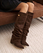 The Sienna Slouch Suede Knee-High Boots - Dark Brown — view 2