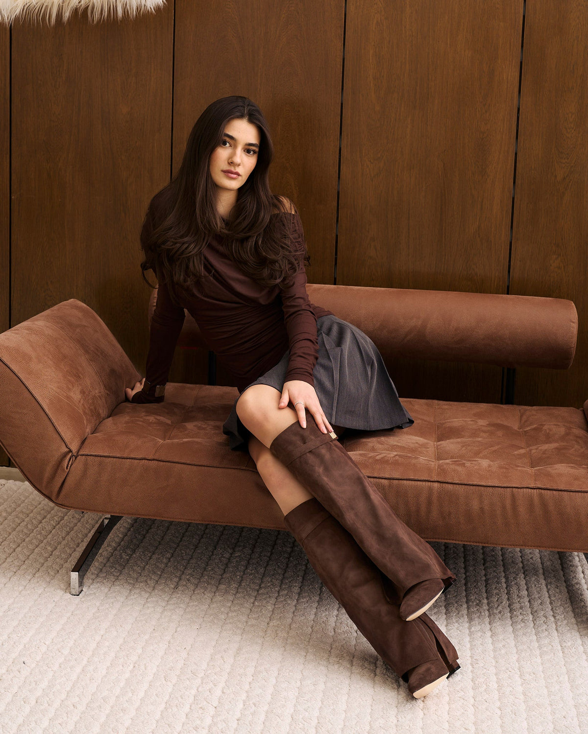 The Sienna Suede Knee-High Boots - Dark Brown — view 3