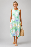 Erin - Pastel Floral Sleeveless Midi Dress