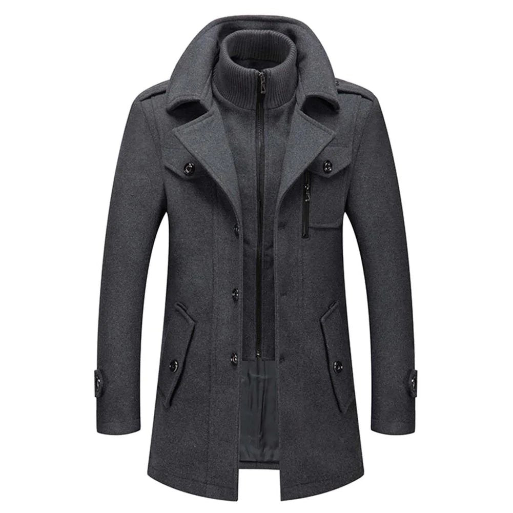 Frank - Double-Collar Overcoat in Gray