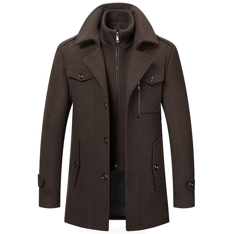 Frank - Double-Collar Overcoat in Dark Brown