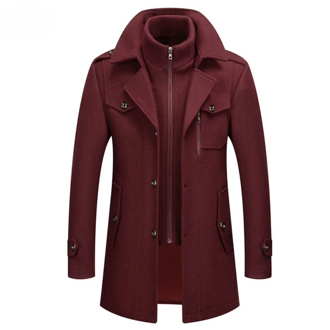 Frank - Double-Collar Overcoat in Burgundy