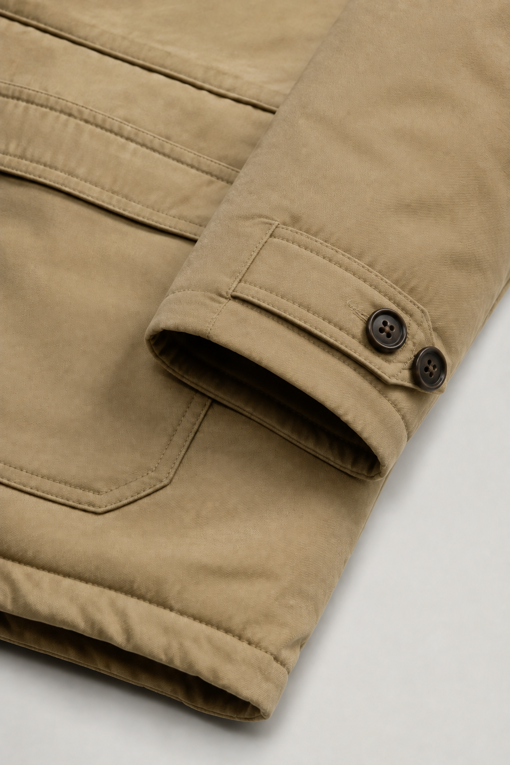 Graham Soft-Lined Winter Parka in Khaki – adjustable cuff detail