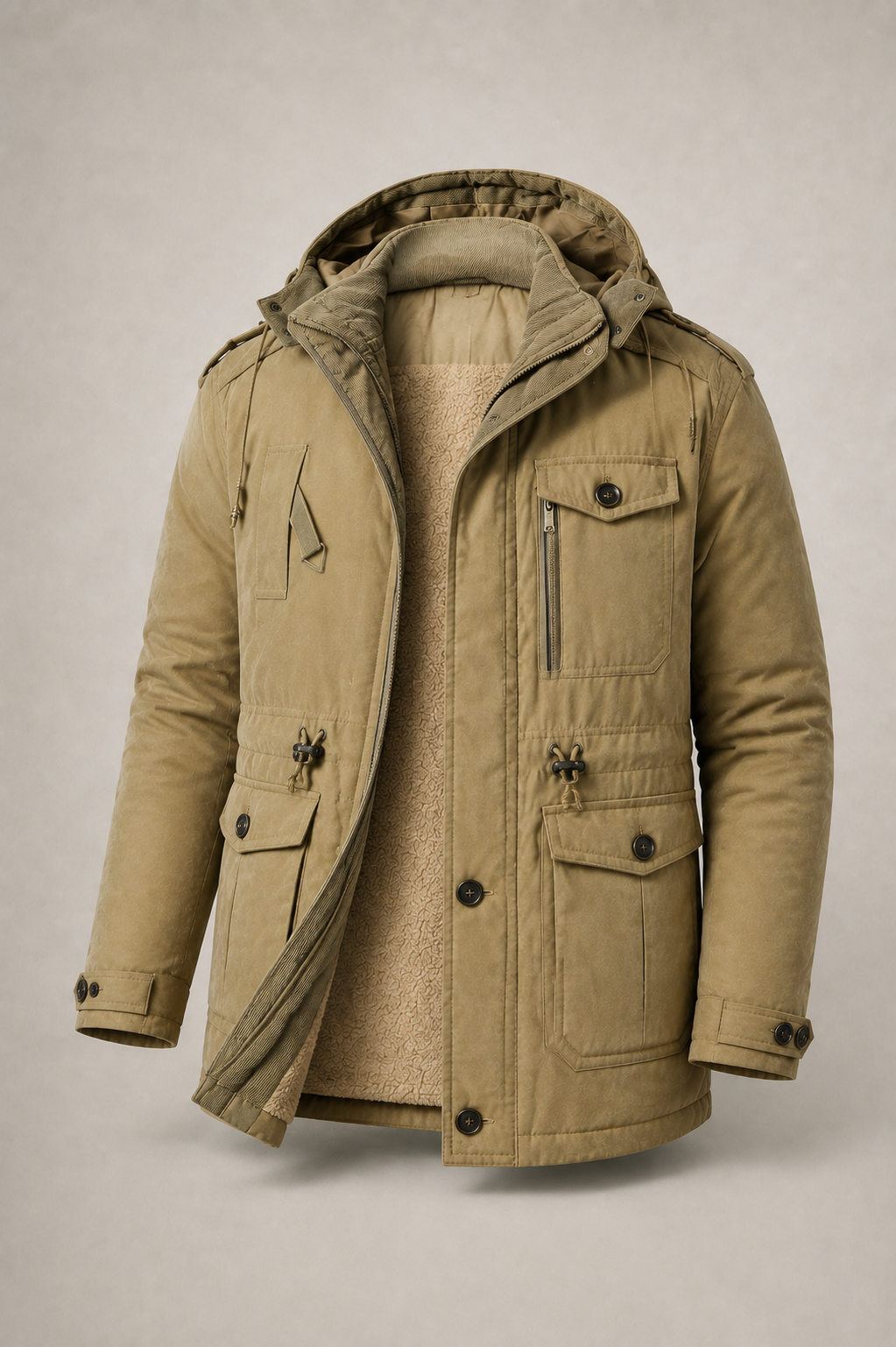 Graham Soft-Lined Winter Parka in Khaki – open product view
