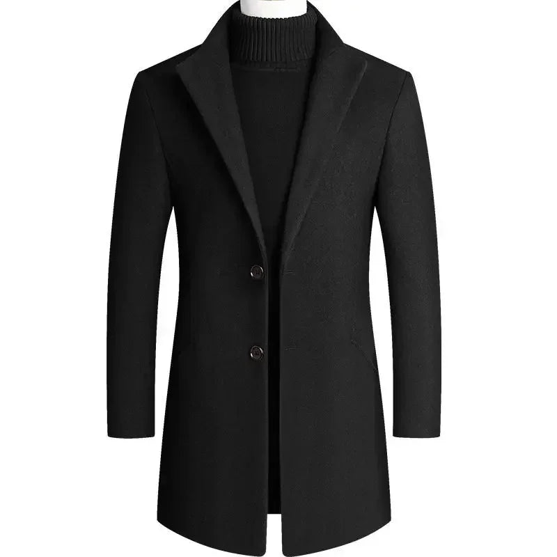 Hal - Wool Overcoat in Black (Dark Buttons)