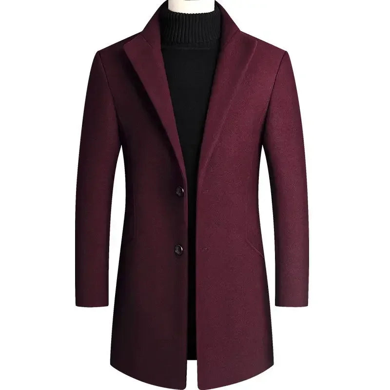 Hal - Wool Overcoat in Burgundy (Dark Buttons)