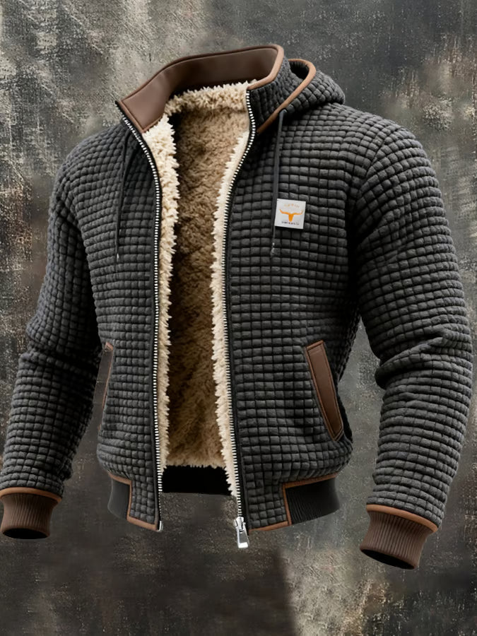 Hank - Sherpa-Lined Waffle Knit Jacket in Charcoal