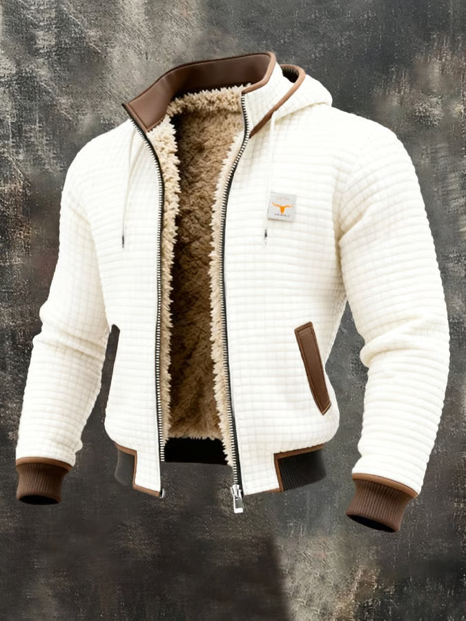 Hank - Sherpa-Lined Waffle Knit Jacket in Cream