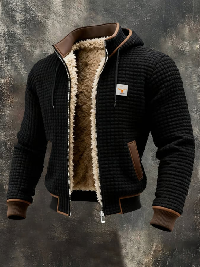 Hank - Sherpa-Lined Waffle Knit Jacket in Black
