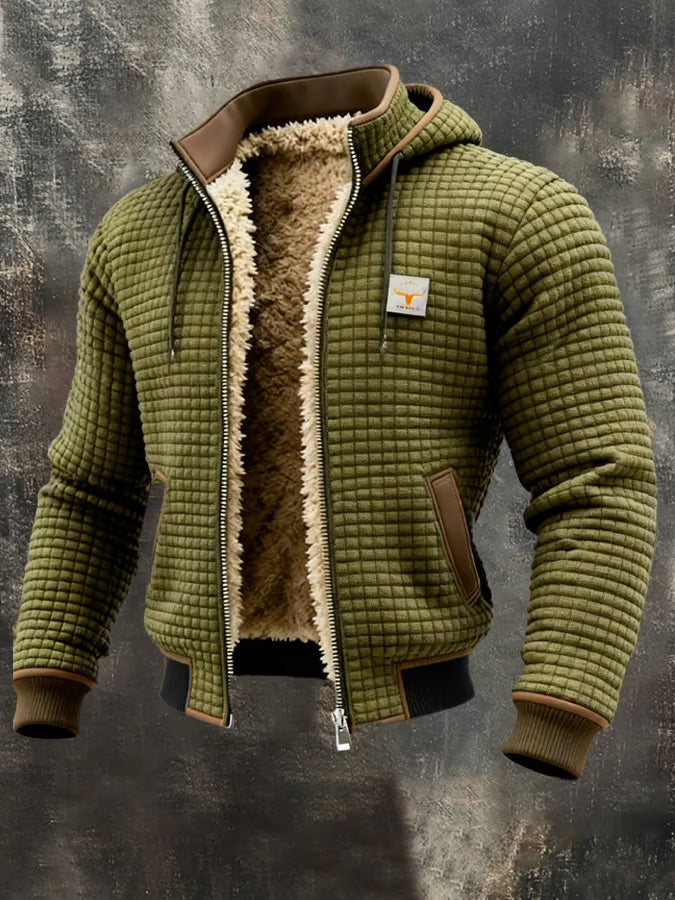 Hank - Sherpa-Lined Waffle Knit Jacket in Olive