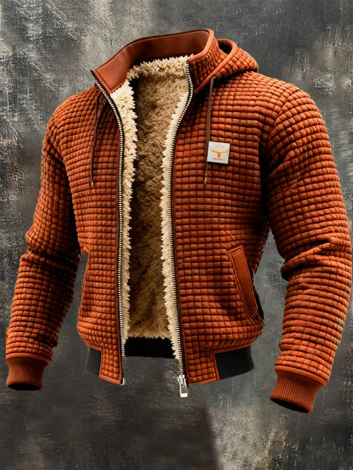 Hank - Sherpa-Lined Waffle Knit Jacket in Brown