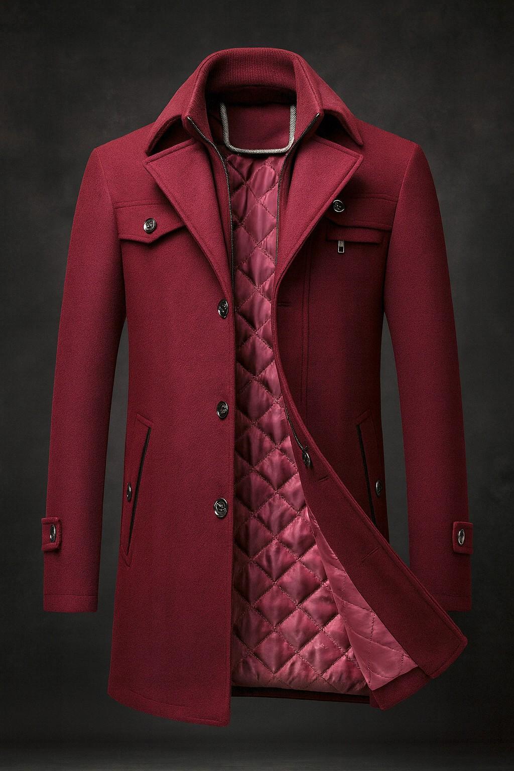 Harlan - 100% Wool Coat in Burgundy