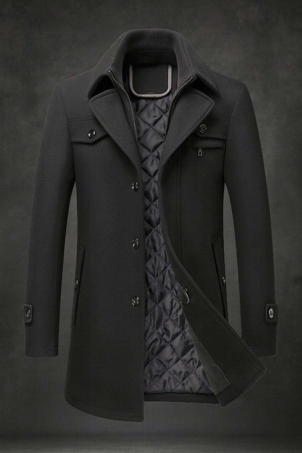 Harlan - 100% Wool Coat in Black