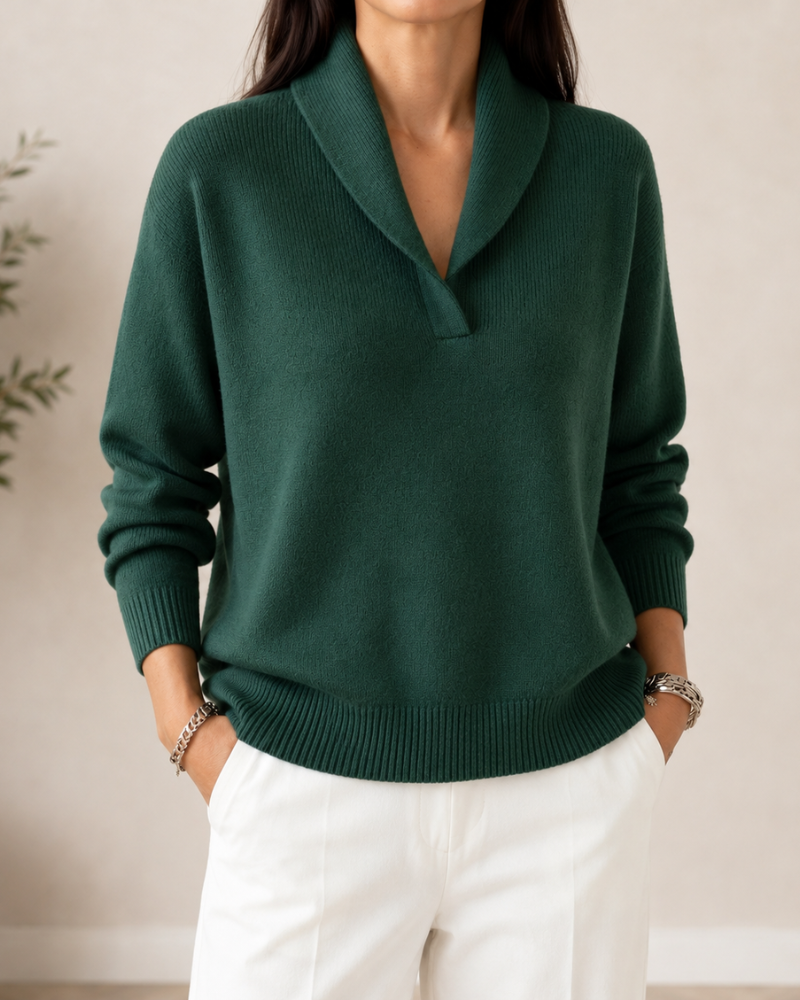 Harriet shawl collar V-neck sweater in Forest Green