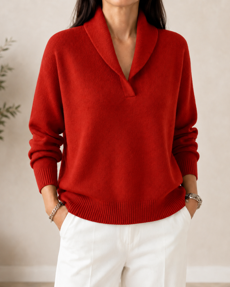 Harriet shawl collar V-neck sweater in Red