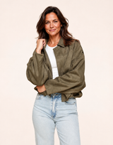 The Camille Khaki Faux Suede Bomber Jacket