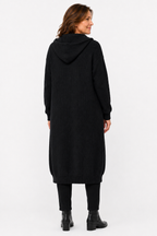 Lina Hooded Longline Knit Cardigan in Black - back view