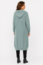 Lina Hooded Longline Knit Cardigan in Dark Green - back view