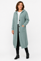 Lina Hooded Longline Knit Cardigan in Dark Green - front view