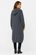 Lina Hooded Longline Knit Cardigan in Grey - back view
