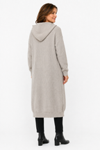 Lina Hooded Longline Knit Cardigan in Light Grey - back view