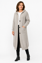 Lina Hooded Longline Knit Cardigan in Light Grey - front view