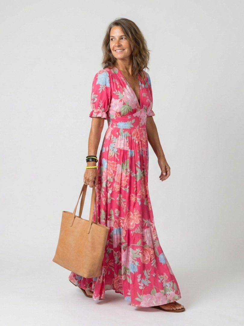 Lone - Floral Puff-Sleeve Maxi Dress