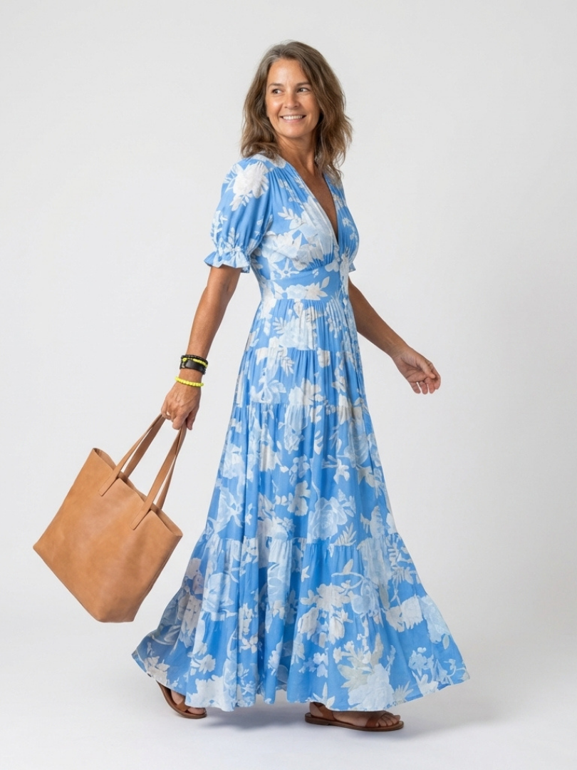 Lone - Floral Puff-Sleeve Maxi Dress