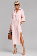 Lumera - Wrinkle-Free Striped Shirt Midi Dress