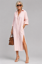 Lumera - Wrinkle-Free Striped Shirt Midi Dress