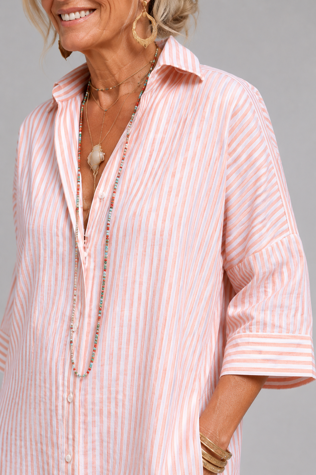 Lumera - Wrinkle-Free Striped Shirt Midi Dress