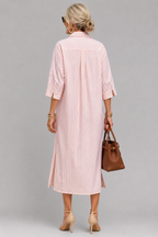 Lumera - Wrinkle-Free Striped Shirt Midi Dress