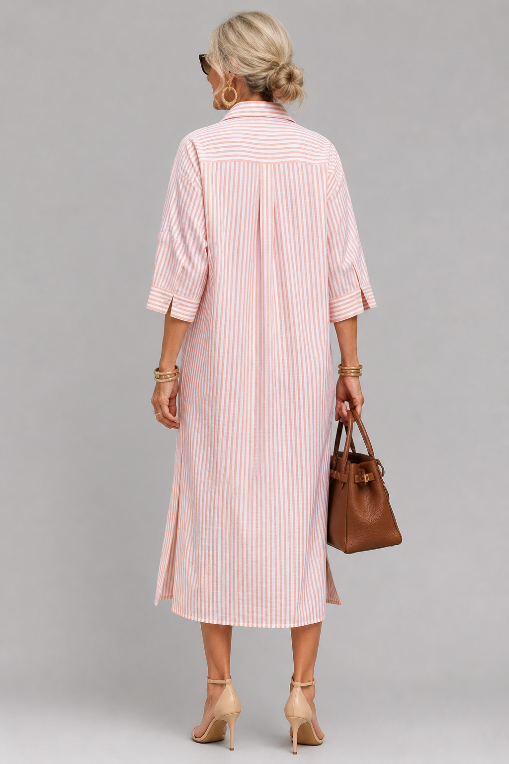 Lumera - Wrinkle-Free Striped Shirt Midi Dress