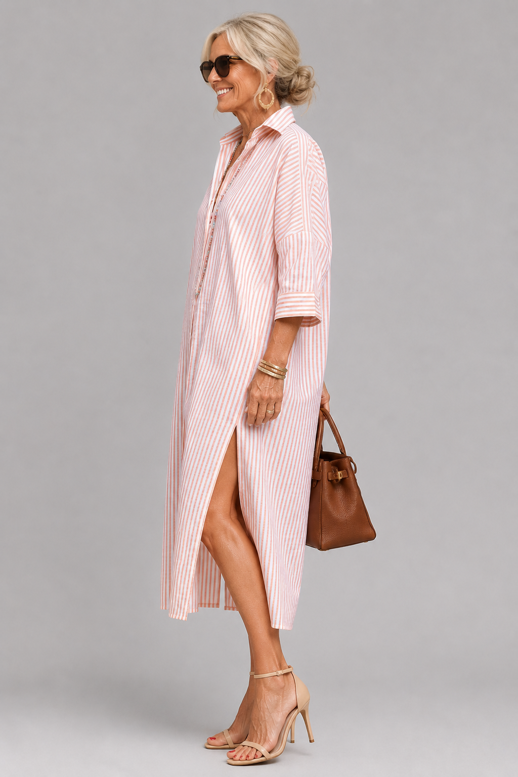 Lumera - Wrinkle-Free Striped Shirt Midi Dress