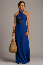 Maaike - Linen Halter Neck Maxi Dress