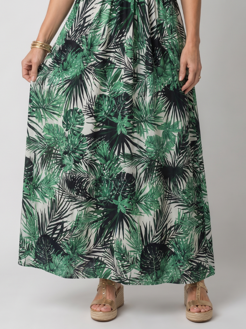 Maravelle - Palm Print Sleeveless Maxi Dress