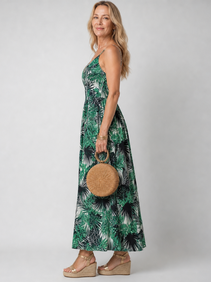 Maravelle - Palm Print Sleeveless Maxi Dress