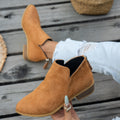 Marlowe comfort low-heel ankle boot in light brown, showing the soft matte upper and back zip