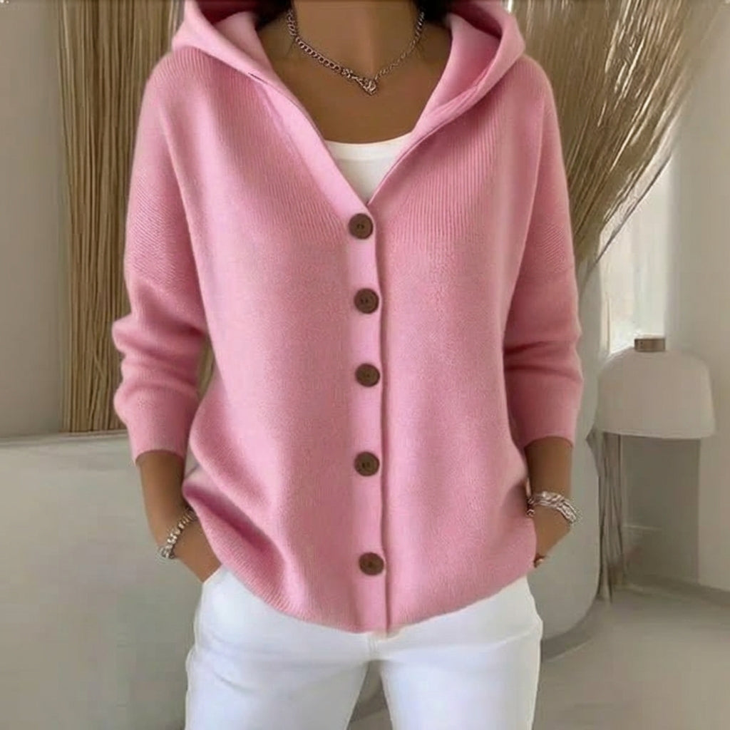 Mila soft hooded knit cardigan in Blush Rose