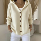 Mila soft hooded knit cardigan in Ivory Cream