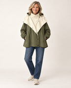 Nancy windbreaker jacket in olive green, full-body view on model