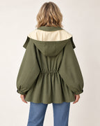 Nancy windbreaker jacket in olive green, back view on model