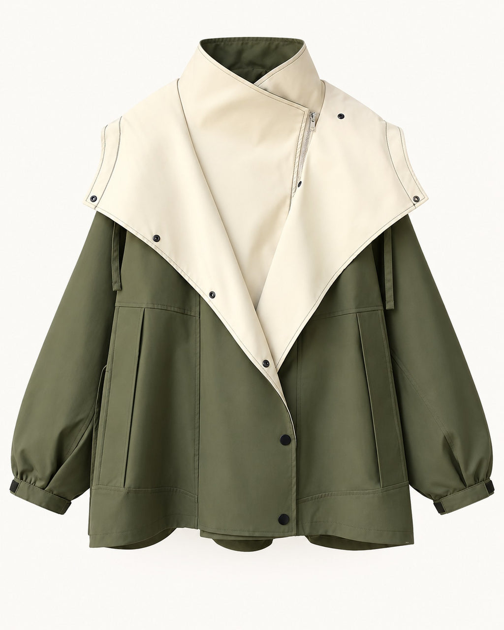 Nancy windbreaker jacket in olive green, standalone front view
