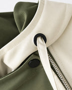 Nancy olive green windbreaker, contrast collar and hardware detail