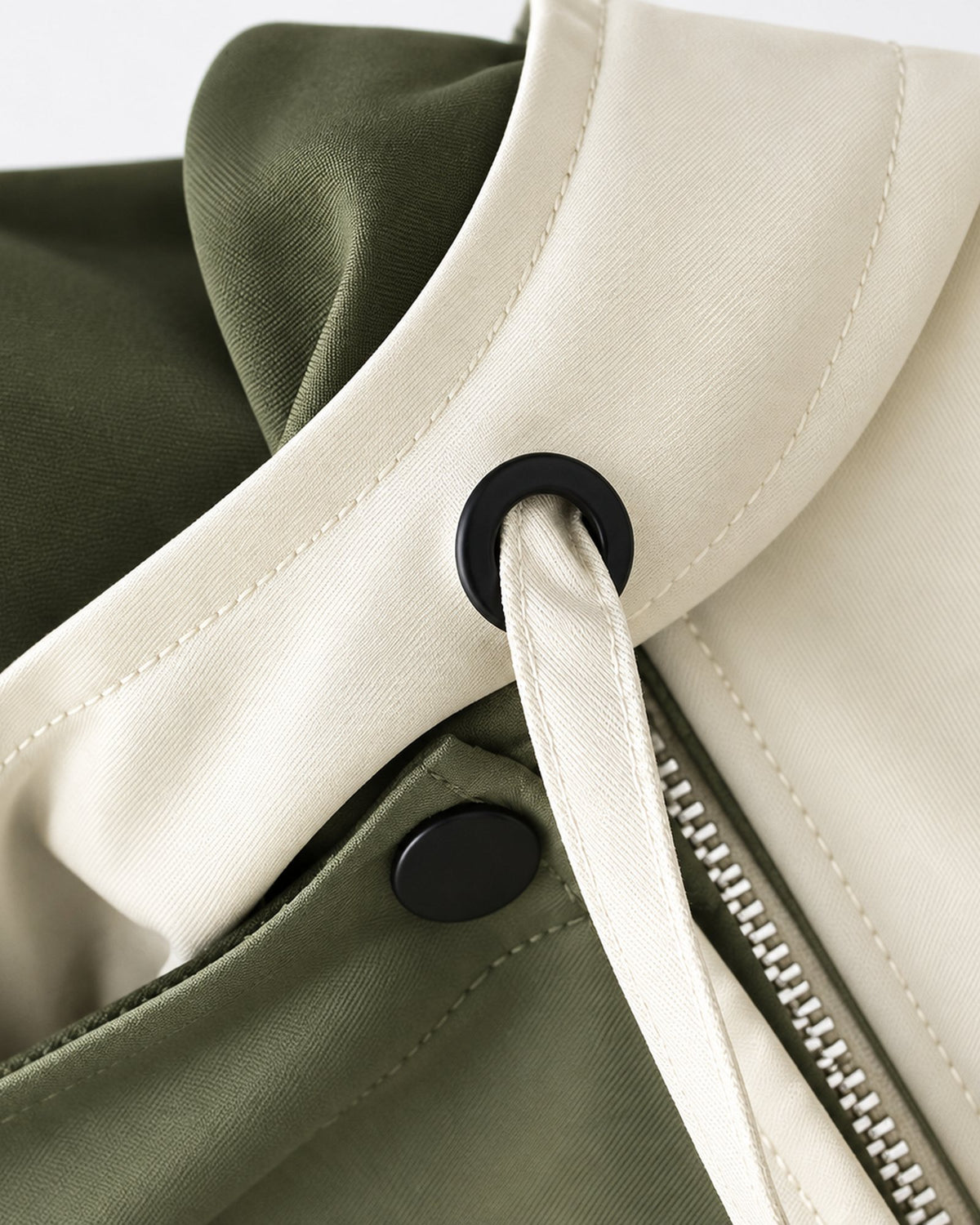 Nancy olive green windbreaker, contrast collar and hardware detail