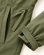 Nancy olive green windbreaker, pocket, drawcord and cuff detail